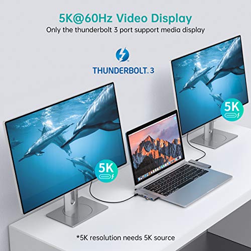 CHOETECH Hub USB C Macbook Pro, 7 en 2 Adaptador Tipo C Hub, Thunderbolt 3, PD 100W, 5K 60Hz, 3 Puertos USB 3.0, Ranura para Tarjeta TF/SD para MacBook Pro 2020/2019/2018/2017, MacBook Air 2020-2018