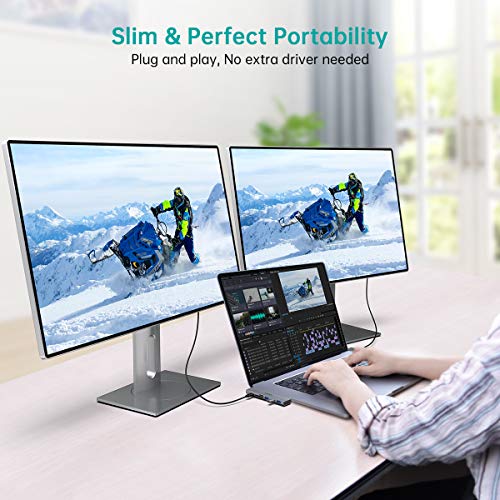 CHOETECH Hub USB C Macbook Pro, 7 en 2 Adaptador Tipo C Hub, Thunderbolt 3, PD 100W, 5K 60Hz, 3 Puertos USB 3.0, Ranura para Tarjeta TF/SD para MacBook Pro 2020/2019/2018/2017, MacBook Air 2020-2018