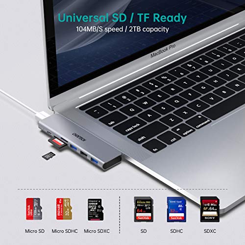 CHOETECH Hub USB C Macbook Pro, 7 en 2 Adaptador Tipo C Hub, Thunderbolt 3, PD 100W, 5K 60Hz, 3 Puertos USB 3.0, Ranura para Tarjeta TF/SD para MacBook Pro 2020/2019/2018/2017, MacBook Air 2020-2018