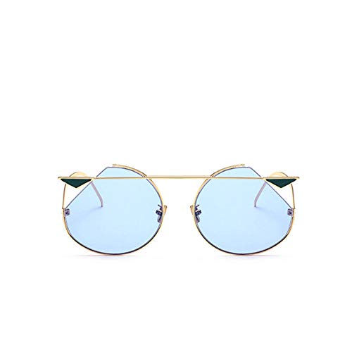 Chudanba Gafas de Sol Redondas de Ojo de Gato para Mujer Gafas de Sol Transparentes para Mujer,Gold CLEARBLU