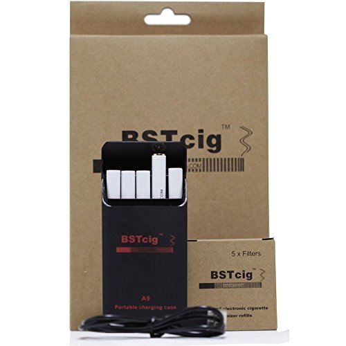 Cigarrillo Electrónico,Caja de carga portátil 900mAh BSTcig A9 / 2 * baterías de cigarrillos e 180mAh/ 5 cartomizadores desechables filtro/Mentol libre de nicotina 0mg/ml
