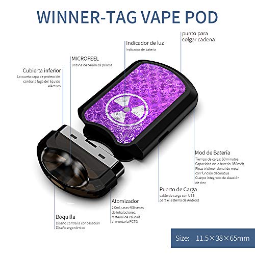 Cigarrillo Electronico,Manvap® Winner Tag 7 W E-Cigarrillo Vaper，Bobina de cerámica porosa,0 mg Nicotina (Rojo)