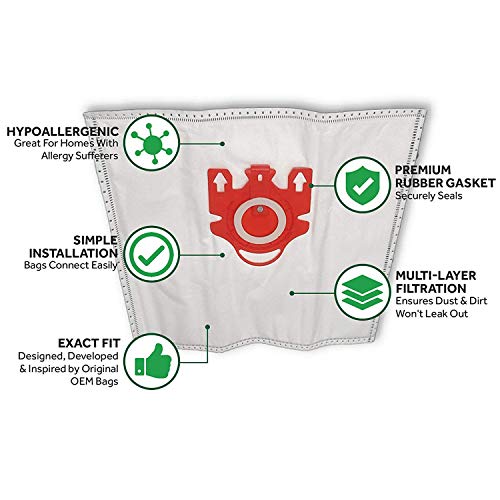 Cikuso Bolsas/Filtros de Vacío Compatibles (10 Bolsas + 4 Filtros) para Miele Fjm Airclean Bolsa de Vacío.Reemplaza La Pieza 7291640.Aptos S241-S256I,S290-S291,S300I-S399,S500-S578,S700