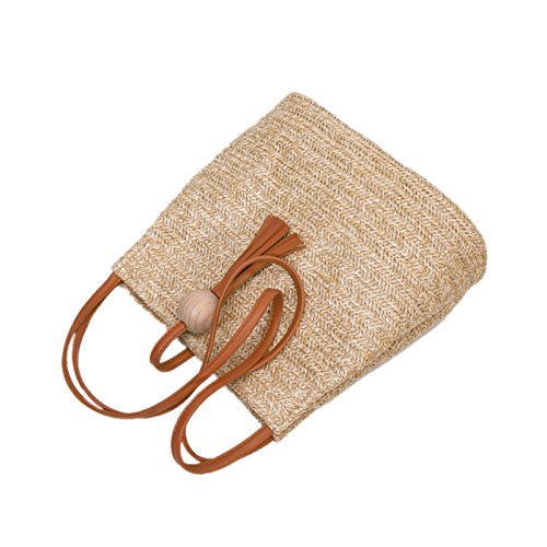 Cikuso Bolso de cuero hecho a mano de la vendimia de Bali,Bolso redondo de la playa de la paja Bolso de la rota de las muchachas,bolso pequeno de la rota de Bohemia de las muchachas(marron)