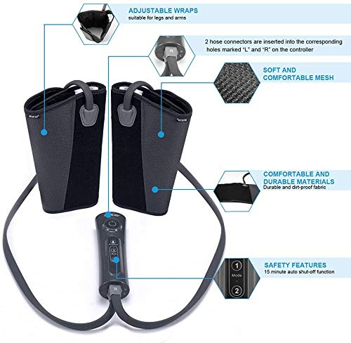 CINCOM - Masajeador de Piernas para Circulación y Relajación, Aire Compresión Masajeador de Piernas con 2 Modos y 3 Intensidades para los Brazo, Muslos Becerros y Pies