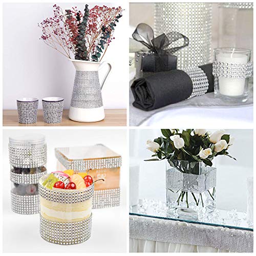 Cinta Acrílica de Diamantes Espumoso Brillante Rollo de Cinta de Malla de Diamantes de Imitacion para Eventos Tartas De CumpleañOs Boda Fiesta Suministros 24 Filas de 9m/Roll