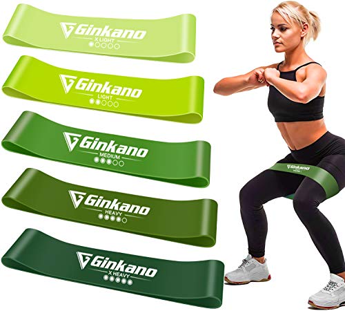 Cinta de resistencia Haquno [juego de 5] para fitness con instrucciones de ejercicios en alemán y bolsa de transporte Resistance Bands de látex natural para musculación de pilates, yoga, etc., verde