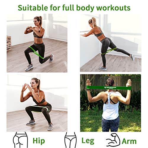 Cinta de resistencia Haquno [juego de 5] para fitness con instrucciones de ejercicios en alemán y bolsa de transporte Resistance Bands de látex natural para musculación de pilates, yoga, etc., verde