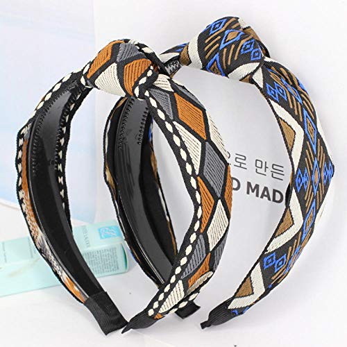 Cinturón de lavado accesorios para el cabello horquilla diadema accesorios para el cabello diadema anudada en forma de diamante bordada cinta simple-Cinta amarilla + diadema anudada con dientes