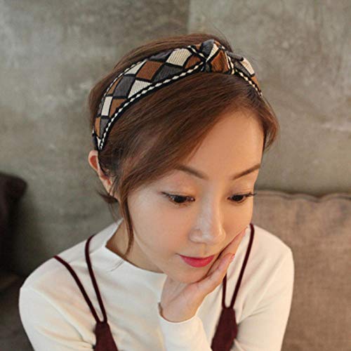 Cinturón de lavado accesorios para el cabello horquilla diadema accesorios para el cabello diadema anudada en forma de diamante bordada cinta simple-Cinta amarilla + diadema anudada con dientes