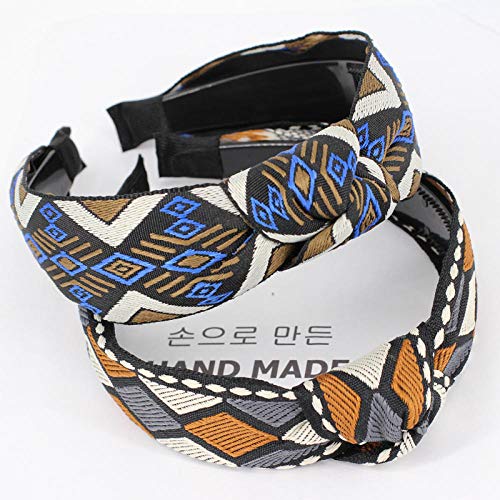 Cinturón de lavado accesorios para el cabello horquilla diadema accesorios para el cabello diadema anudada en forma de diamante bordada cinta simple-Cinta amarilla + diadema anudada con dientes