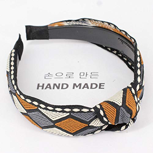 Cinturón de lavado accesorios para el cabello horquilla diadema accesorios para el cabello diadema anudada en forma de diamante bordada cinta simple-Cinta amarilla + diadema anudada con dientes