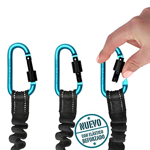 Cinturón de seguridad extensible para arnés de perro. Previene lesiones de mascota en coche por su correa elástica, mosquetón resistente y ligero con cierre de seguridad (Grande - Mediano (M - L - XL)