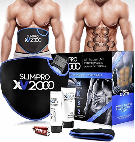 Cinturón de tonificación de abdominales Slim-Pro XV2000 para estómago delgado tonificado / Sistema de tonificación de 8 almohadillas avanzado para músculos abdominales / 120 intensidades / 10 programas de tonificado de abdominales y oblicuos incluye 2 gel