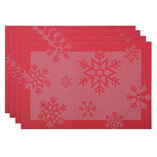 CITÉTOILE Table Mats Set of 4 Tablecloths Placemat Individual Dining Table Christmas Decoration Elegant PVC with Rectangle Snowflake Motif 45x30cm Slit