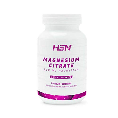 Citrato de Magnesio de HSN | 200mg de Magnesio Elemental por Tableta | Evitar Calambres, Salud Articular, Más Energía y Reduce la Fatiga | Vegano, Sin Gluten, Sin Lactosa, 120 Tabletas