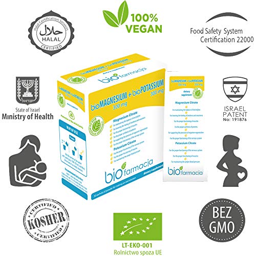 Citrato de magnesio natural + citrato de potasio del mar muerto | Magnesio en polvo 300 mg + Potasio en polvo 300 mg | Sin OGM y Suplemento Dietético 100% Vegano - 30 sobres