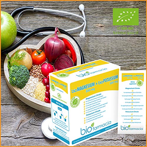 Citrato de magnesio natural + citrato de potasio del mar muerto | Magnesio en polvo 300 mg + Potasio en polvo 300 mg | Sin OGM y Suplemento Dietético 100% Vegano - 30 sobres