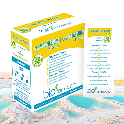 Citrato de magnesio natural + citrato de potasio del mar muerto | Magnesio en polvo 300 mg + Potasio en polvo 300 mg | Sin OGM y Suplemento Dietético 100% Vegano - 30 sobres