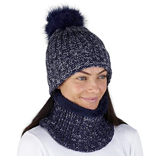 CityComfort Gorras Invierno Mujer Bufanda Invierno Calentador de Cuello Accesorios de Ski Niña Mujeres (Azul Marino de Dos Tonos A146)