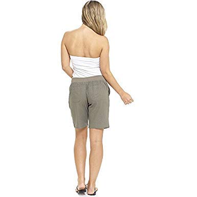 CityComfort Ladies Lino Pantalones Casual Holiday Elasticated Waist Womens Summer Pantalones Pantalones Cortos recortados con Bolsillos (16, Pantalones Cortos de Color Caqui)