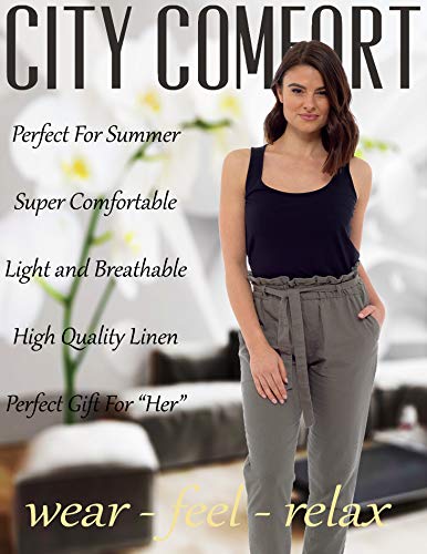 CityComfort Pantalones de Lino para Mujer | Traje de Verano para Las Mujeres con Cintura de Bolsa de Papel de Moda | Reino Unido 38 a 52 Pantalones de Talla Grande para Mujeres (50, Caqui)