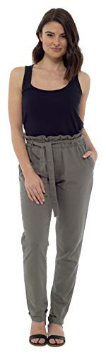 CityComfort Pantalones de Lino para Mujer | Traje de Verano para Las Mujeres con Cintura de Bolsa de Papel de Moda | Reino Unido 38 a 52 Pantalones de Talla Grande para Mujeres (50, Caqui)