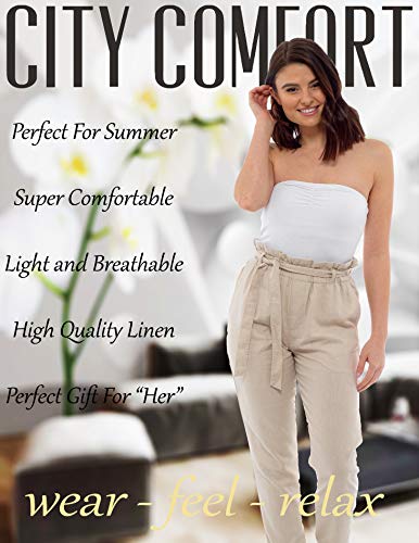 CityComfort Pantalones de Lino para Mujer | Traje de Verano para Las Mujeres con Cintura de Bolsa de Papel de Moda | Reino Unido 38 a 52 Pantalones de Talla Grande para Mujeres (44, Beige)