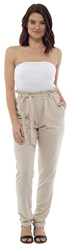 CityComfort Pantalones de Lino para Mujer | Traje de Verano para Las Mujeres con Cintura de Bolsa de Papel de Moda | Reino Unido 38 a 52 Pantalones de Talla Grande para Mujeres (44, Beige)