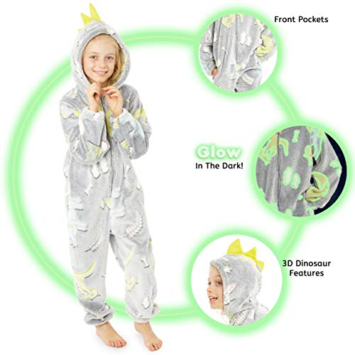 CityComfort Pijamas de Animales Enteros Niños One Piece Soft, Unicorn Costume Girl Cat Lion, Ropa de Dormir Girl Winter, Monos con Capucha (9/10 años, Los Dinosaurios Brillan en la Oscuridad)