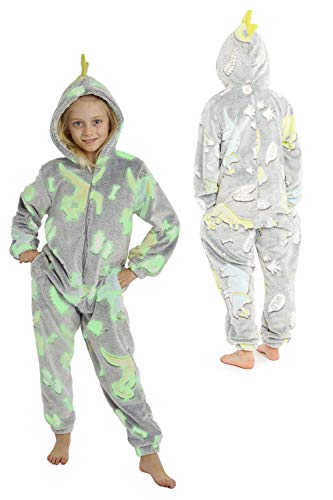 CityComfort Pijamas de Animales Enteros Niños One Piece Soft, Unicorn Costume Girl Cat Lion, Ropa de Dormir Girl Winter, Monos con Capucha (9/10 años, Los Dinosaurios Brillan en la Oscuridad)