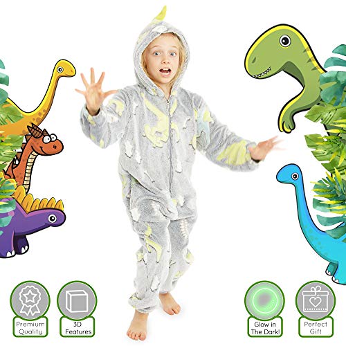 CityComfort Pijamas de Animales Enteros Niños One Piece Soft, Unicorn Costume Girl Cat Lion, Ropa de Dormir Girl Winter, Monos con Capucha (9/10 años, Los Dinosaurios Brillan en la Oscuridad)