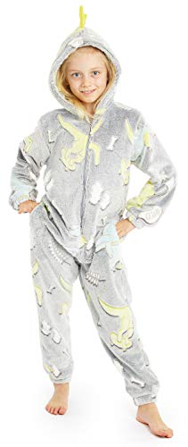 CityComfort Pijamas de Animales Enteros Niños One Piece Soft, Unicorn Costume Girl Cat Lion, Ropa de Dormir Girl Winter, Monos con Capucha (9/10 años, Los Dinosaurios Brillan en la Oscuridad)