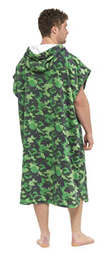 CityComfort Poncho De Toalla con Capucha para Adultos Bata para Cambiarse con Bolsillos | De Algodón 100% | para Hombre Y Mujer Ideal para Vacaciones, Triatlón, Playa (L/XL, Camuflaje Caqui)