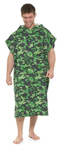 CityComfort Poncho De Toalla con Capucha para Adultos Bata para Cambiarse con Bolsillos | De Algodón 100% | para Hombre Y Mujer Ideal para Vacaciones, Triatlón, Playa (L/XL, Camuflaje Caqui)