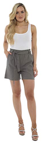 CityComfort Shorts de Lino para Mujer Mujeres Pantalones Cortos de Lino para el Verano, Vacaciones, Playa | Cintura de Bolsa de Papel de Moda (38, Caqui)
