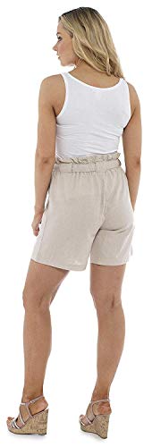 CityComfort Shorts de Lino para Mujer Mujeres Pantalones Cortos de Lino para el Verano, Vacaciones, Playa | Cintura de Bolsa de Papel de Moda (40, Beige)