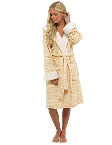 CityComfort Vestido de lujo de las señoras traje súper suave con forro de piel albornoz felpa albornoz para mujeres-regalo perfecto (M, Tonos de champán)