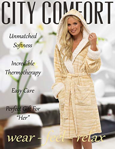 CityComfort Vestido de lujo de las señoras traje súper suave con forro de piel albornoz felpa albornoz para mujeres-regalo perfecto (M, Tonos de champán)
