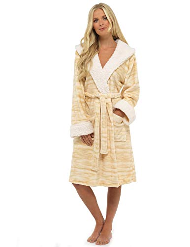 CityComfort Vestido de lujo de las señoras traje súper suave con forro de piel albornoz felpa albornoz para mujeres-regalo perfecto (M, Tonos de champán)