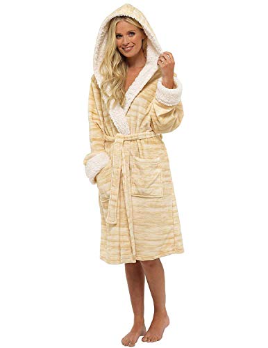 CityComfort Vestido de lujo de las señoras traje súper suave con forro de piel albornoz felpa albornoz para mujeres-regalo perfecto (M, Tonos de champán)