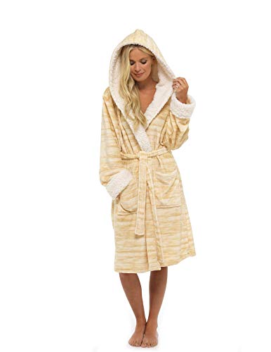 CityComfort Vestido de lujo de las señoras traje súper suave con forro de piel albornoz felpa albornoz para mujeres-regalo perfecto (M, Tonos de champán)