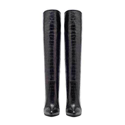CJCJ-LOVE Damas Pantorrilla Botas, Botas De Las Mujeres, La Rodilla Botas Altas De Estiramiento Puntiagudos Tacones De Aguja Botas De Cuero Botas De Cuero De Imitación Se Queda Atrás,Negro,42EU