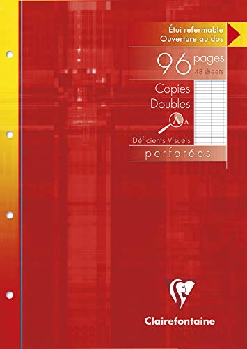 Clairefontaine 4729C - Pack de 48 Hojas Dobles A4 para Discapacitados Visuales rayado francés (Séyès 2,5 - Ampliado 10x10) de 96 páginas