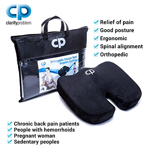 Clarifyproblem, Cojín Lumbar Ortopédico Y Ergonomico, Nero, 35.5 x 45 x 7 cm