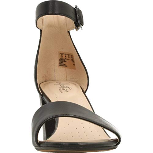 Clarks Deva Mae, Zapatos con Tacon y Correa de Tobillo para Mujer, Negro (Black Leather-), 39 EU