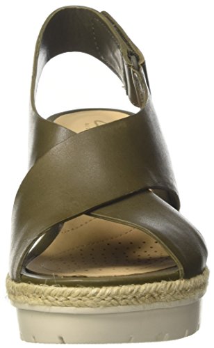 Clarks Palm Glow, Sandalia con Pulsera para Mujer, Verde (Khaki Leather), 41.5 EU