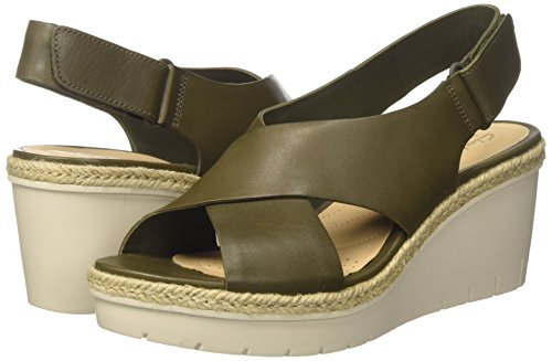 Clarks Palm Glow, Sandalia con Pulsera para Mujer, Verde (Khaki Leather), 41.5 EU