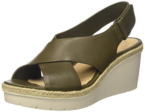 Clarks Palm Glow, Sandalia con Pulsera para Mujer, Verde (Khaki Leather), 41.5 EU