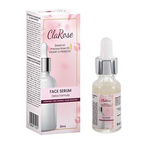 ClaRose Detoxifying Anti-Ageing Face Serum with 100% Natural Rose oil, Yogurt and Prebiotic; 20ml
